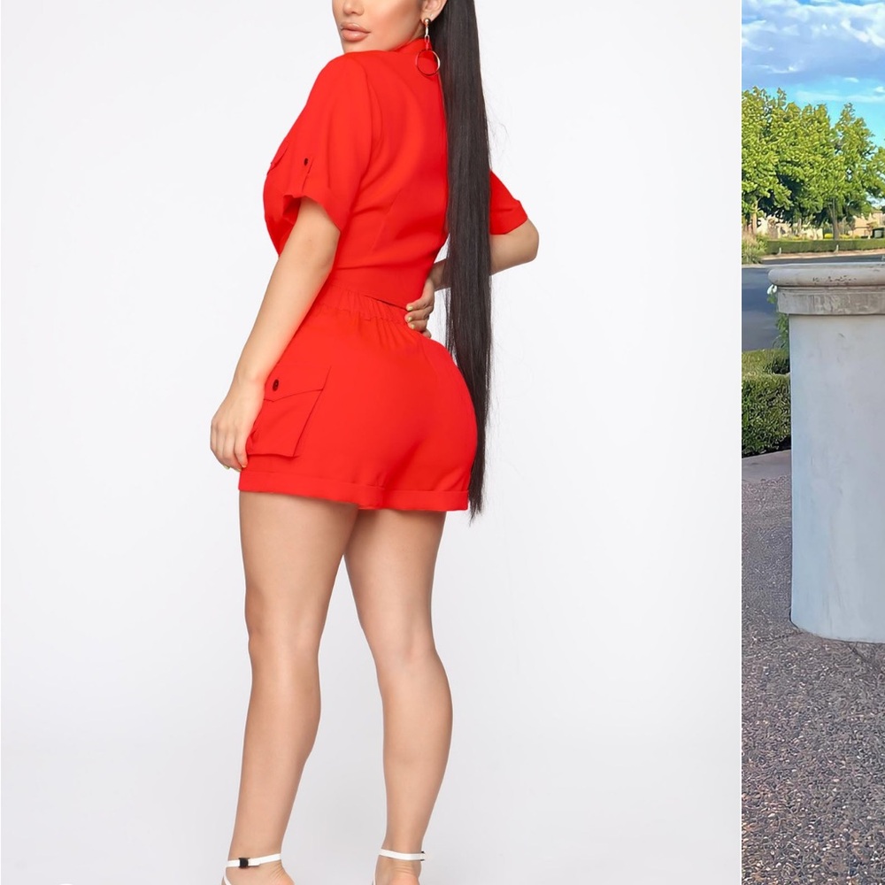 Fashion Nova Vibrant Red Short Colorful Dream Cargo Set